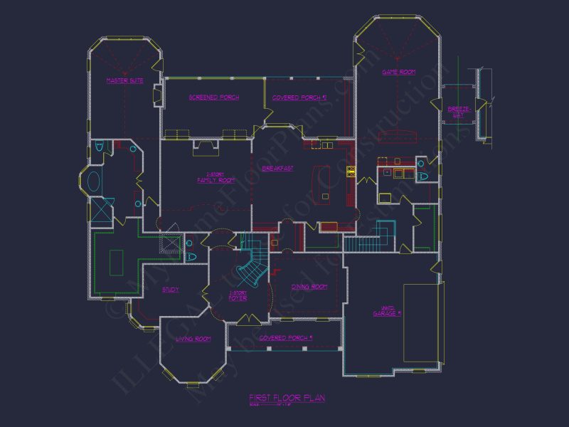 Luxury house Plan with 3 Floors, CAD Blueprint & Designs