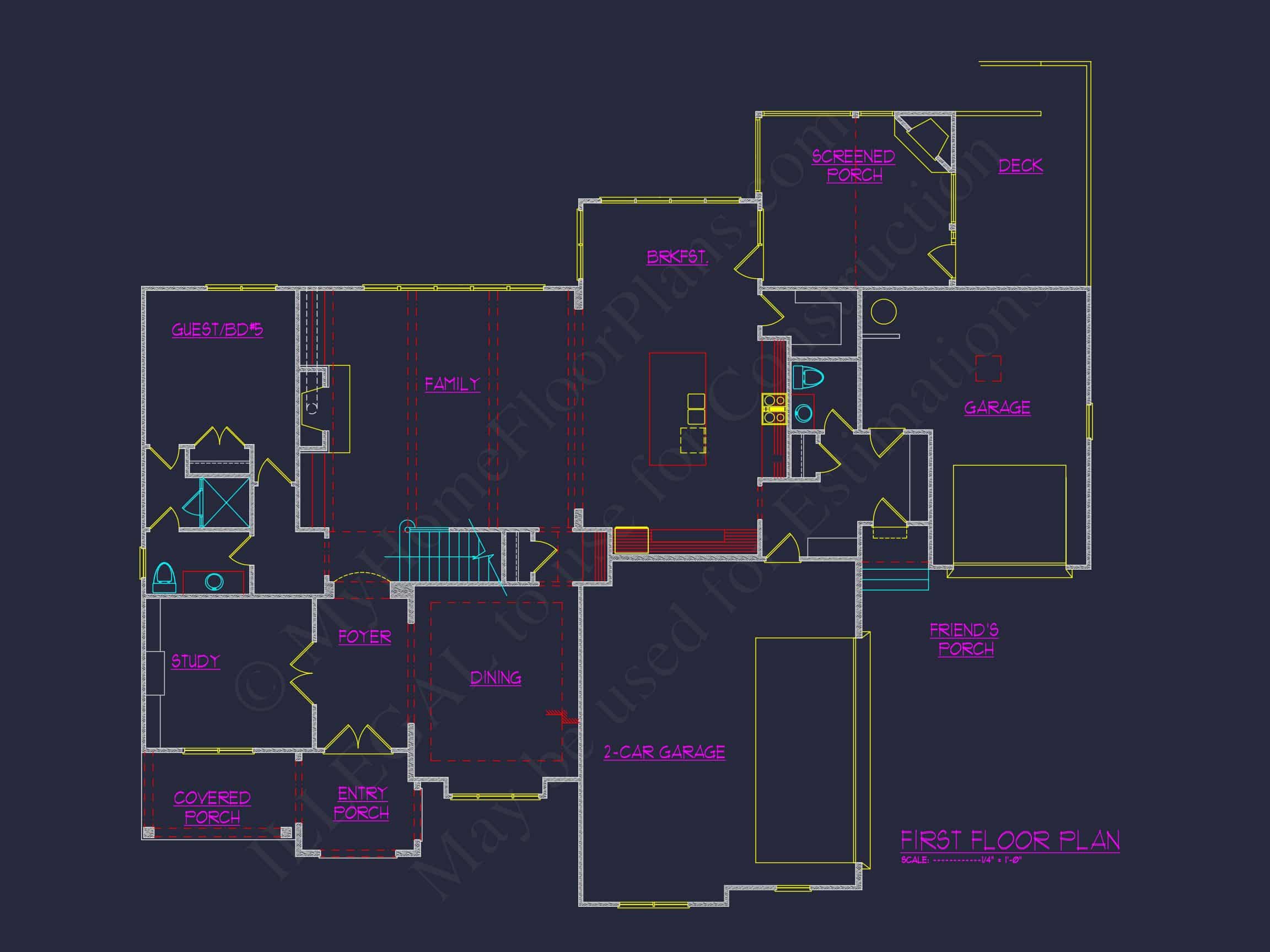 Luxury house Plan with 5 Bedrooms and Detailed CAD Designs
