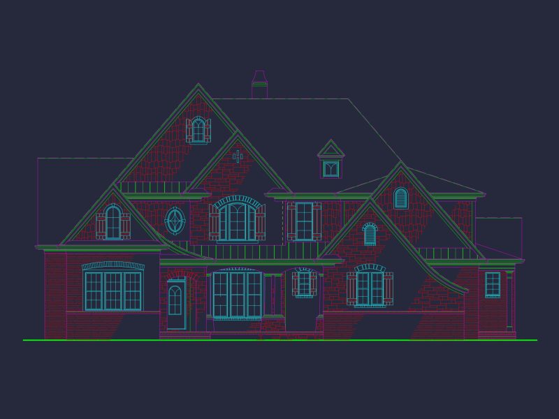 Luxury house Plan with CAD Blueprint: 4 Beds, 2 Stories, 3-Car Garage