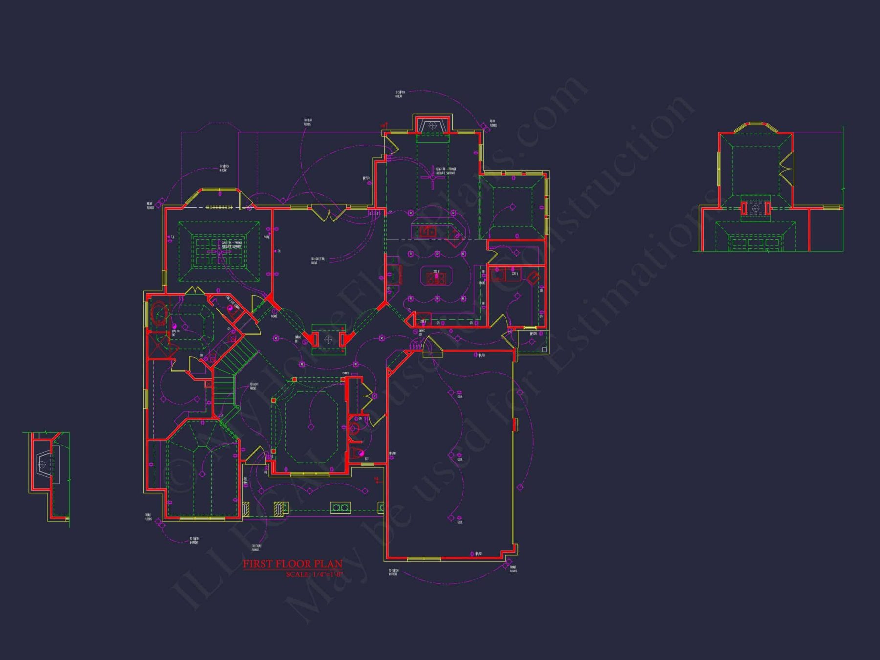 Luxury house Plan with CAD Blueprint: 4 Beds, 2 Stories, 3-Car Garage