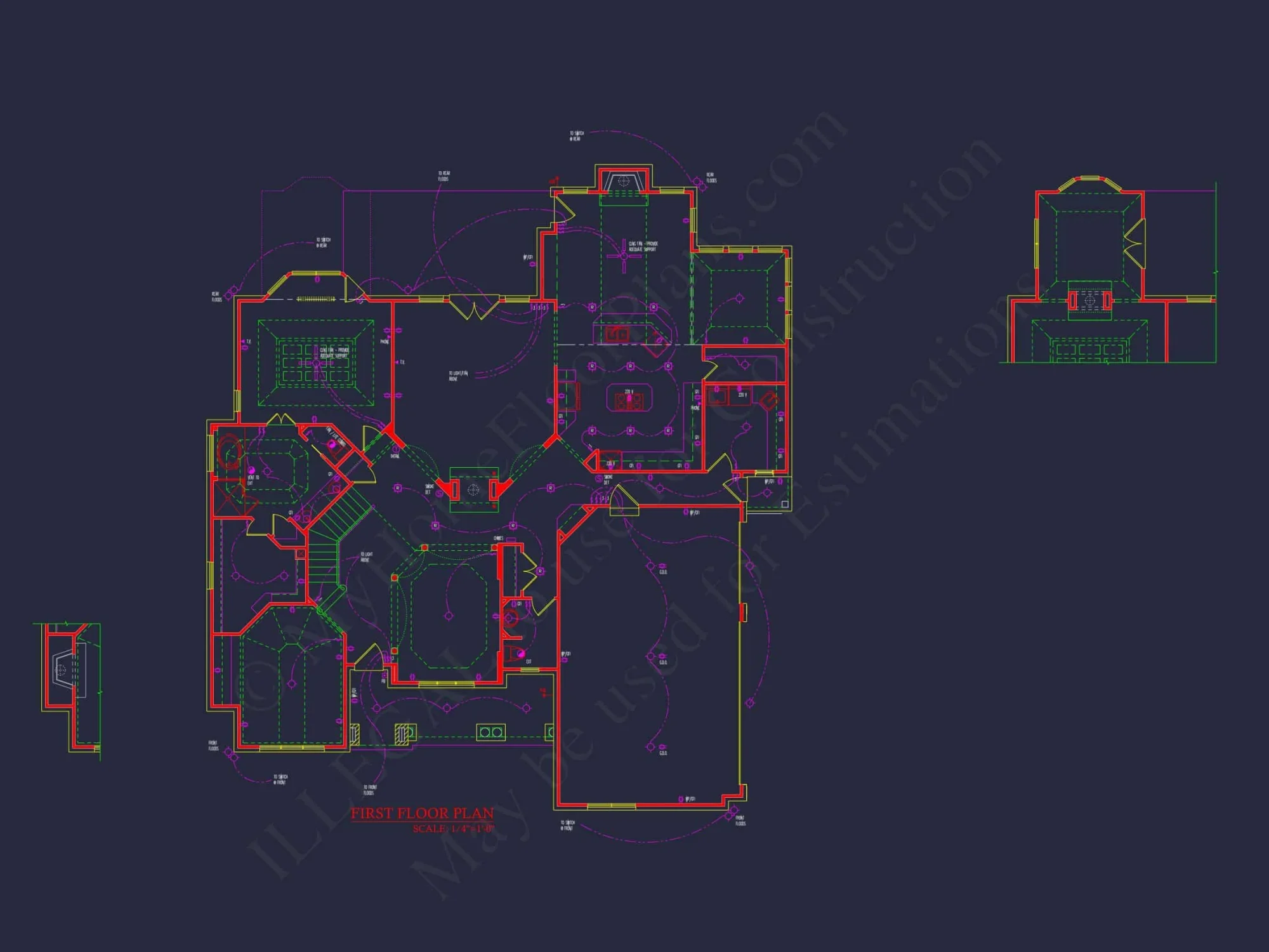 Luxury house Plan with CAD Blueprint: 4 Beds, 2 Stories, 3-Car Garage