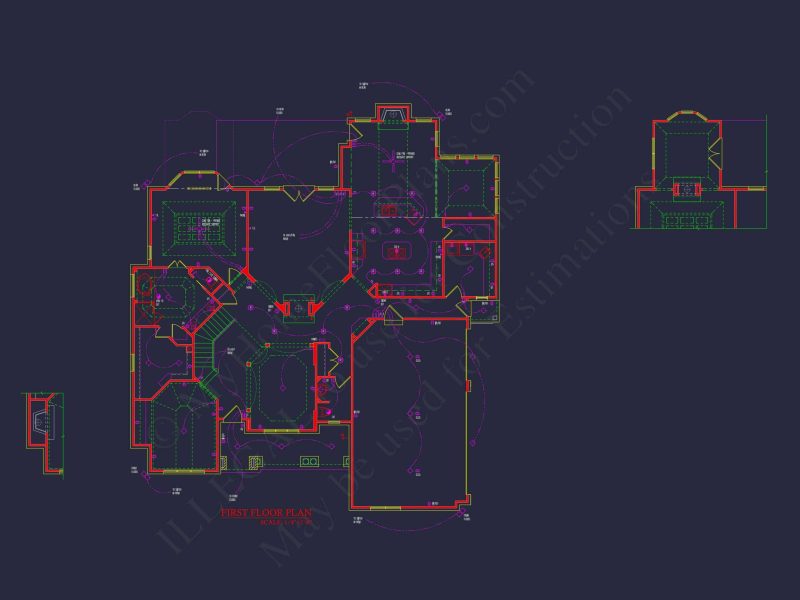 Luxury house Plan with CAD Blueprint: 4 Beds, 2 Stories, 3-Car Garage