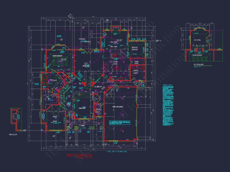 Luxury house Plan with CAD Blueprint: 4 Beds, 2 Stories, 3-Car Garage