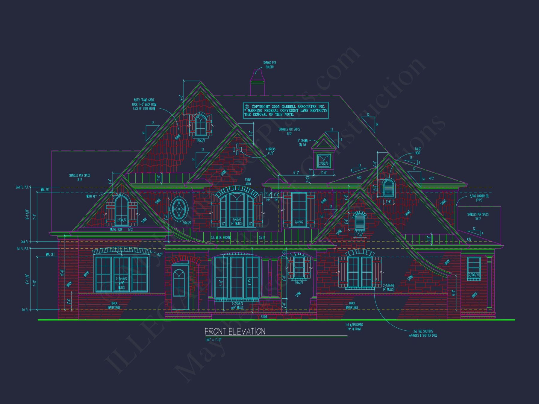 Luxury house Plan with CAD Blueprint: 4 Beds, 2 Stories, 3-Car Garage