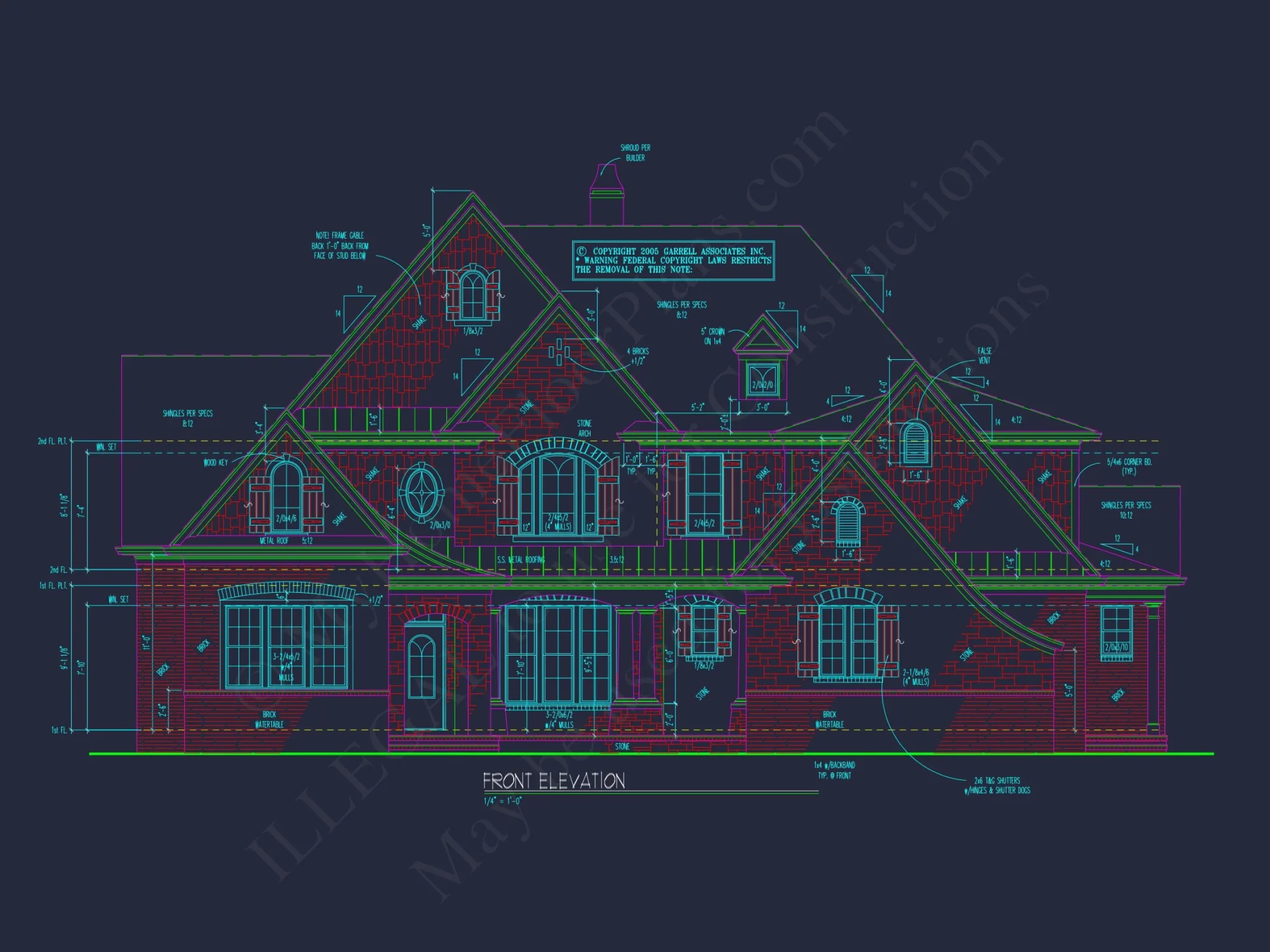 Luxury house Plan with CAD Blueprint: 4 Beds, 2 Stories, 3-Car Garage