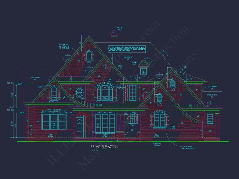 Luxury house Plan with CAD Blueprint: 4 Beds, 2 Stories, 3-Car Garage