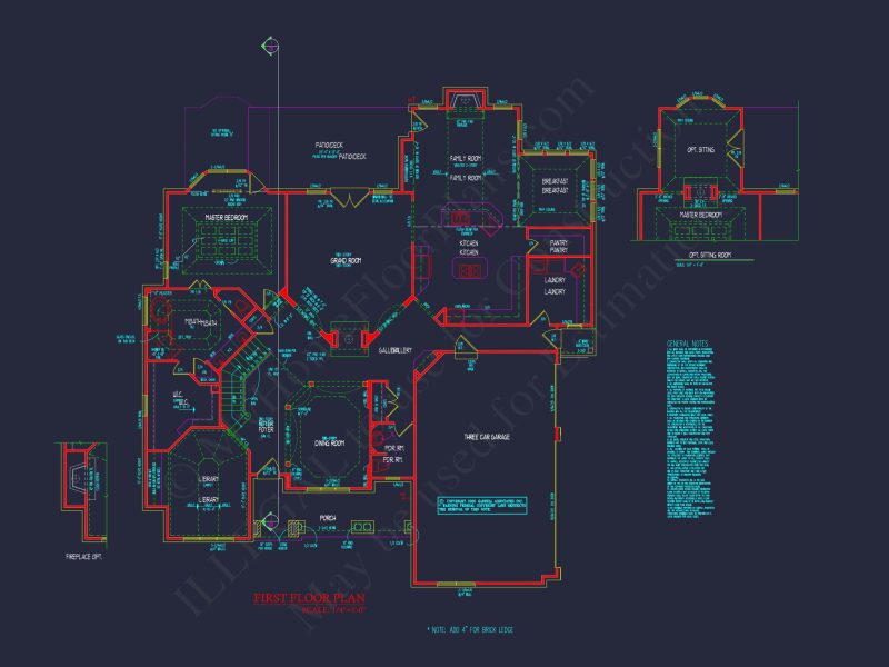 Luxury house Plan with CAD Blueprint: 4 Beds, 2 Stories, 3-Car Garage