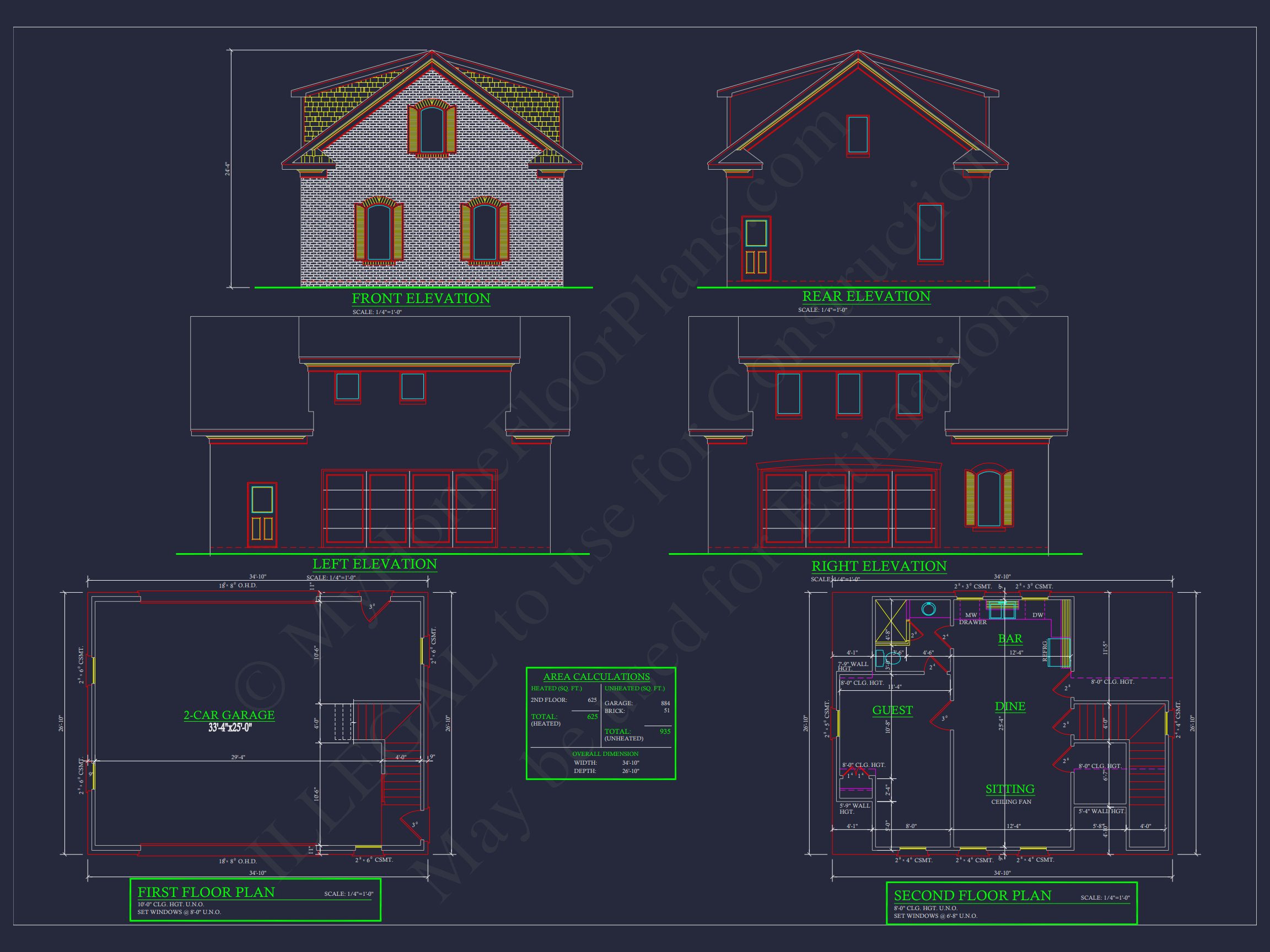 Modern 2-Story Garage Floor Plan with Living Space and CAD Designs