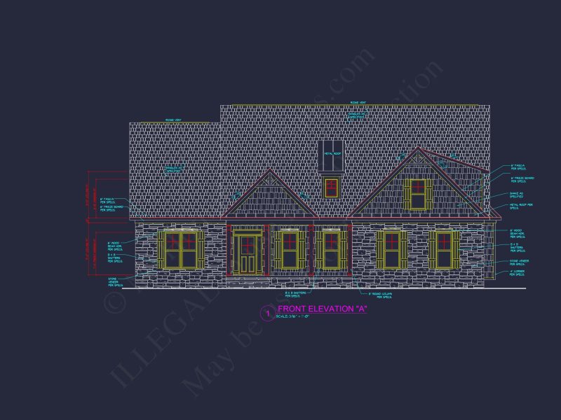 Modern 2-Story house Design with 3 Bedrooms and Garage – CAD Blueprint