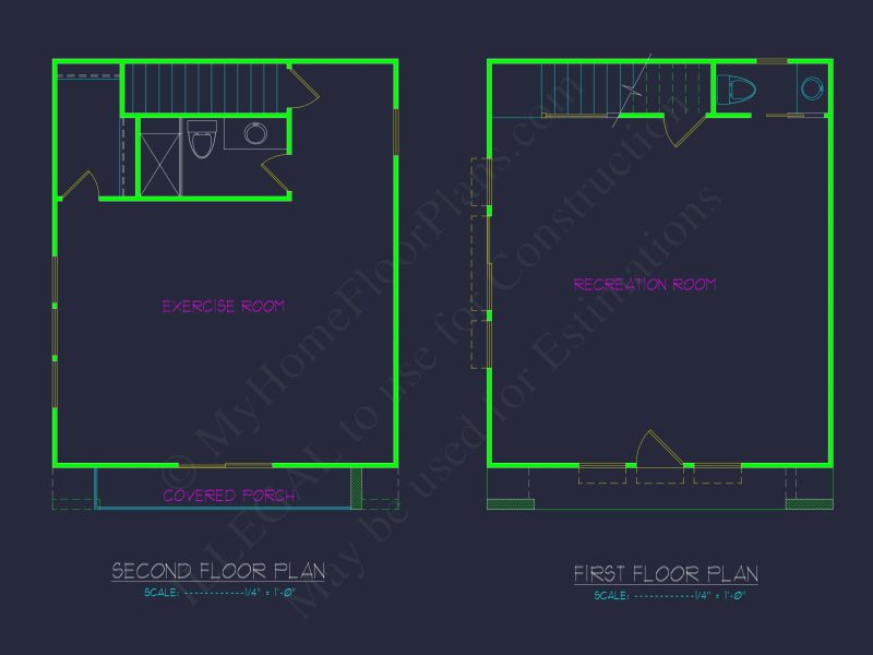 Modern 2-Story house Floor Plan with Detailed CAD Designs
