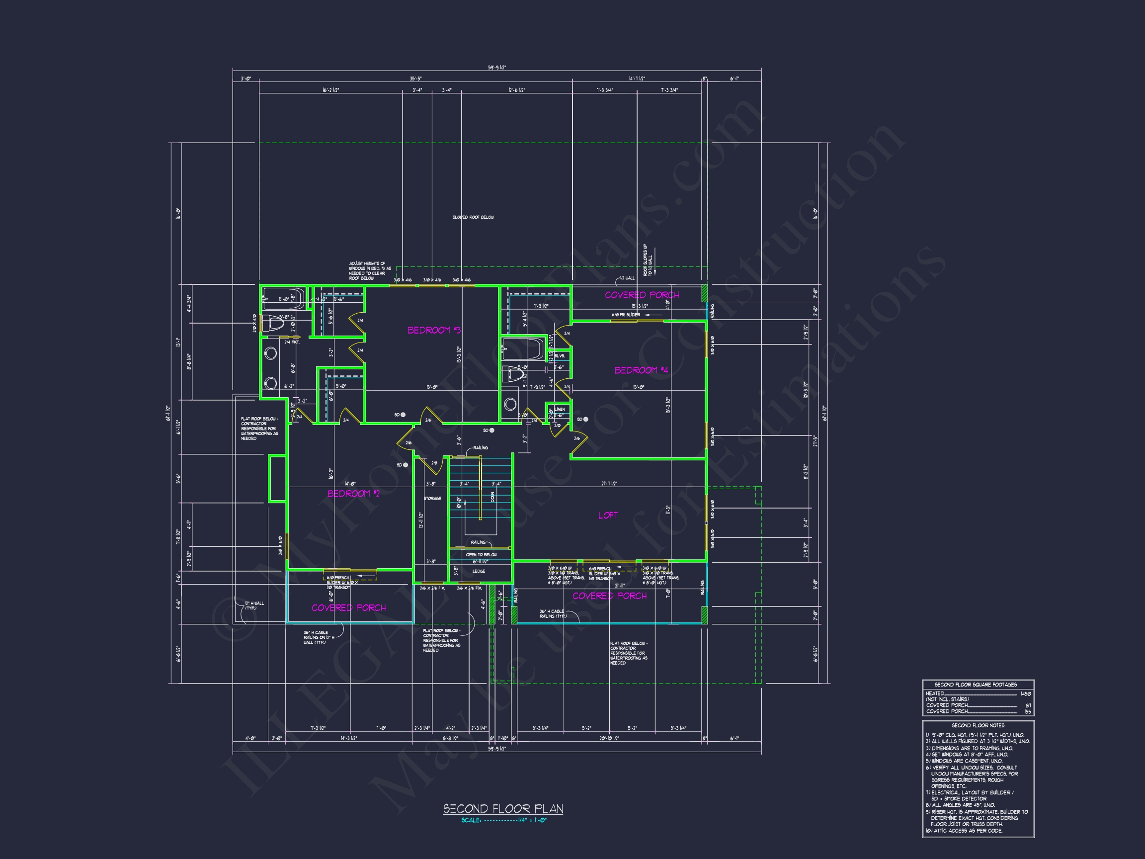 Modern 2-Story Home Floor Plan with Detailed CAD Designs