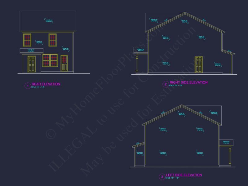 Modern 2-Story house Plan & Blueprint (1374 sq ft)