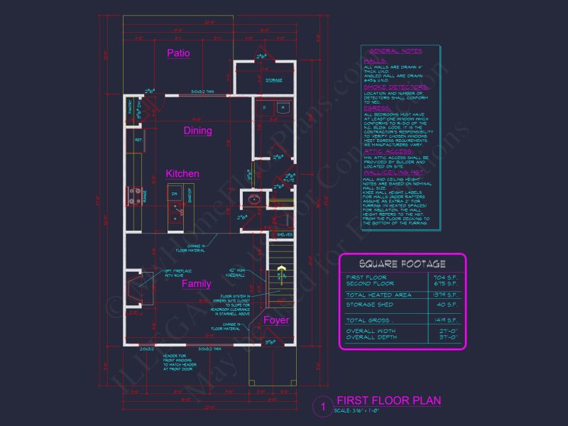 Modern 2-Story house Plan & Blueprint (1374 sq ft)