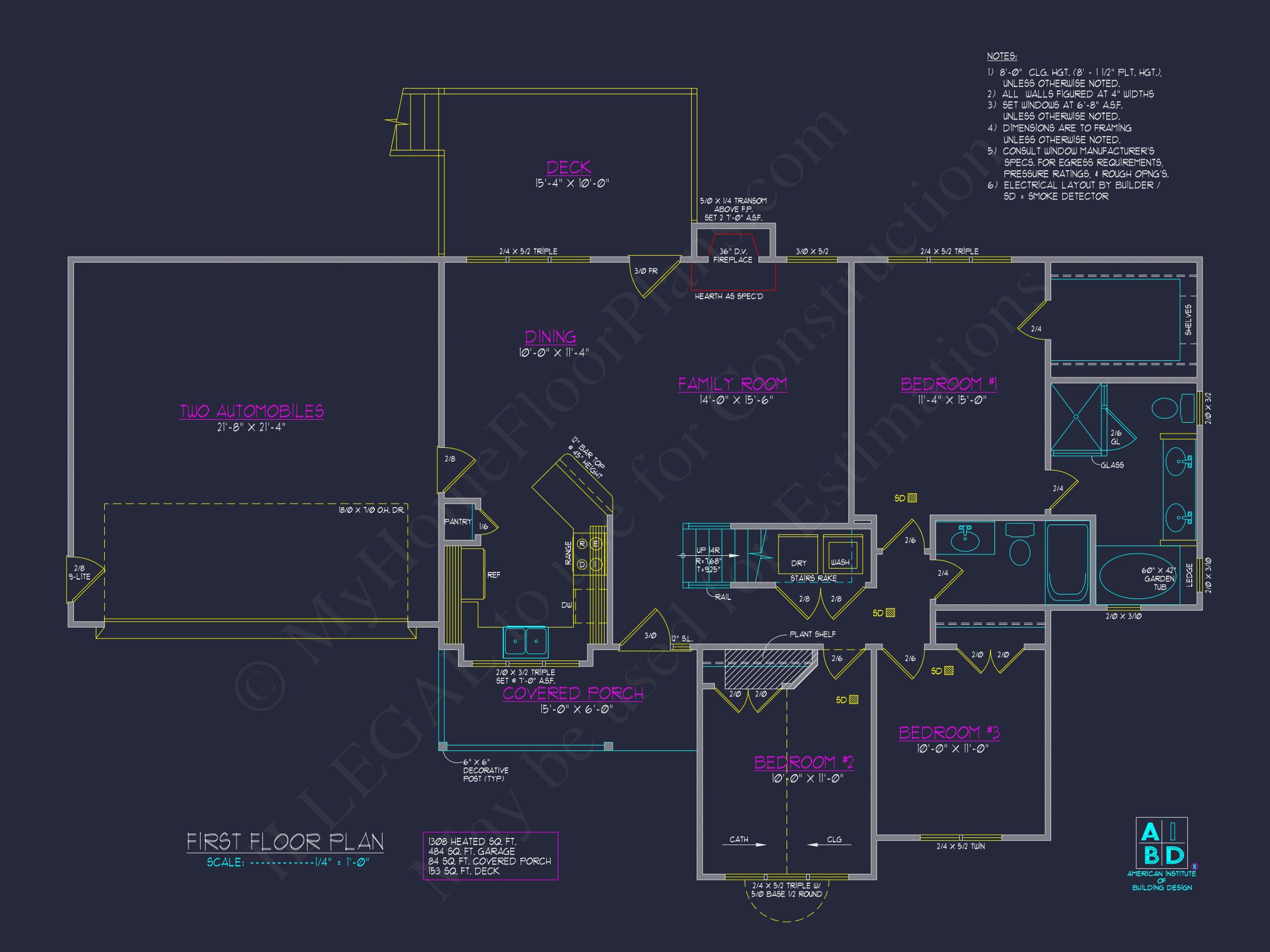 Modern 2-Story house Plan with 3 Bedrooms,2 Baths,and Garage