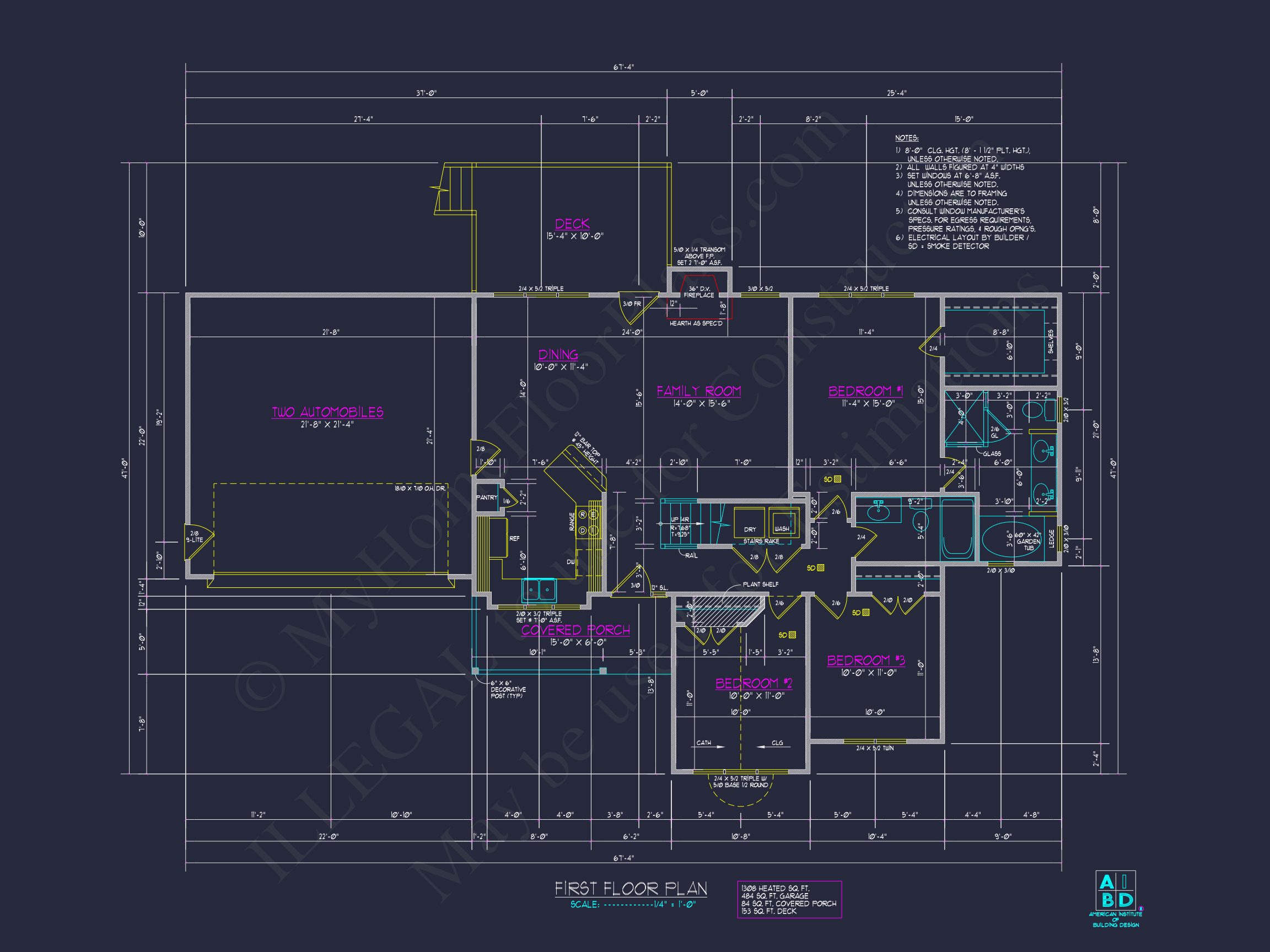 Modern 2-Story house Plan with 3 Bedrooms,2 Baths,and Garage