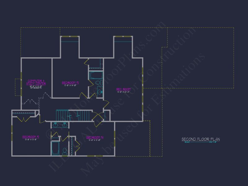 Modern 2-Story house Plan with 4 Bedrooms & CAD Floor Blueprint