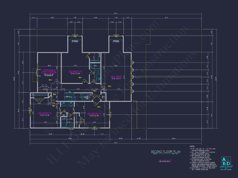 Modern 2-Story house Plan with 4 Bedrooms & CAD Floor Blueprint