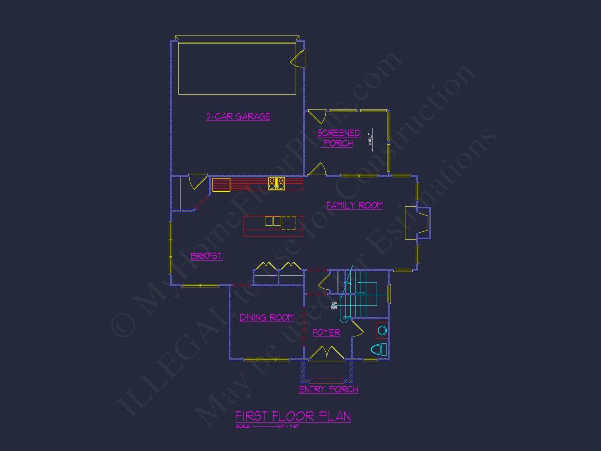 Modern 2-Story house Plan with 4 Bedrooms, CAD Floor Blueprint