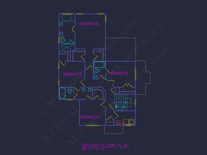 Modern 2-Story house Plan with 4 Bedrooms, CAD Floor Blueprint