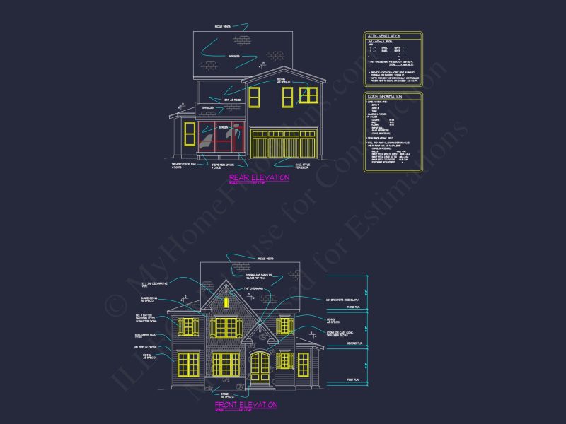 Modern 2-Story house Plan with 4 Bedrooms, CAD Floor Blueprint