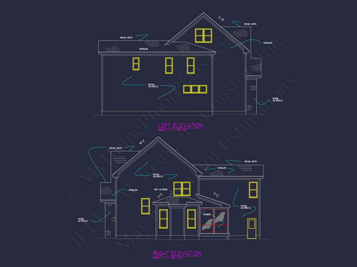 Modern 2-Story house Plan with 4 Bedrooms, CAD Floor Blueprint