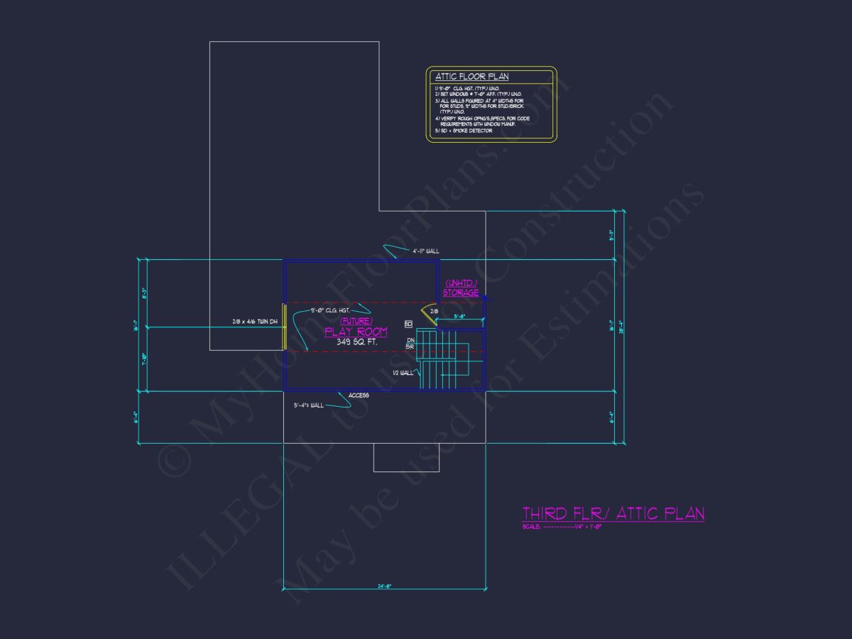 Modern 2-Story house Plan with 4 Bedrooms, CAD Floor Blueprint