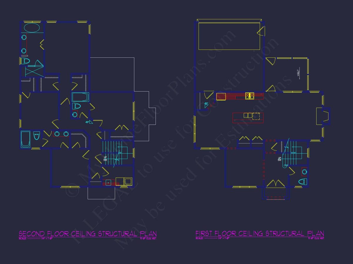 Modern 2-Story house Plan with 4 Bedrooms, CAD Floor Blueprint