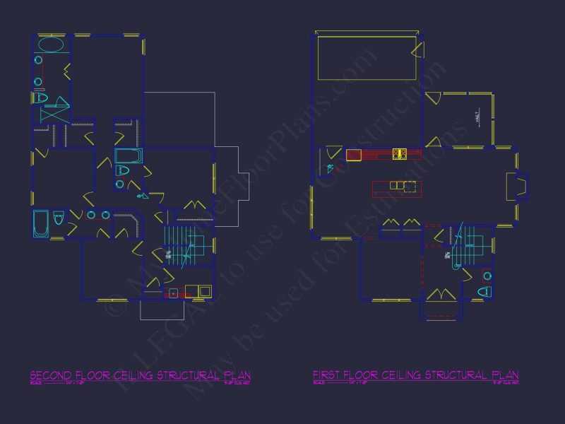 Modern 2-Story house Plan with 4 Bedrooms, CAD Floor Blueprint