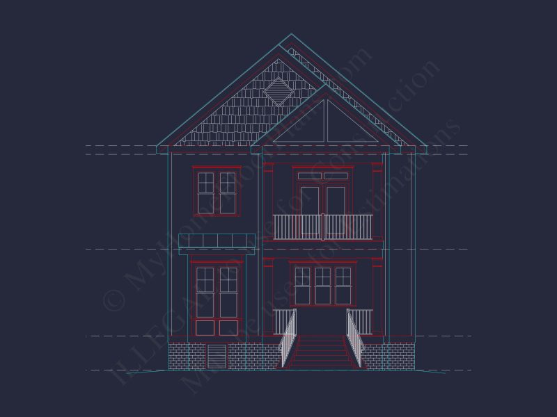 Modern 2-Story house Plan with CAD Blueprint & Designs