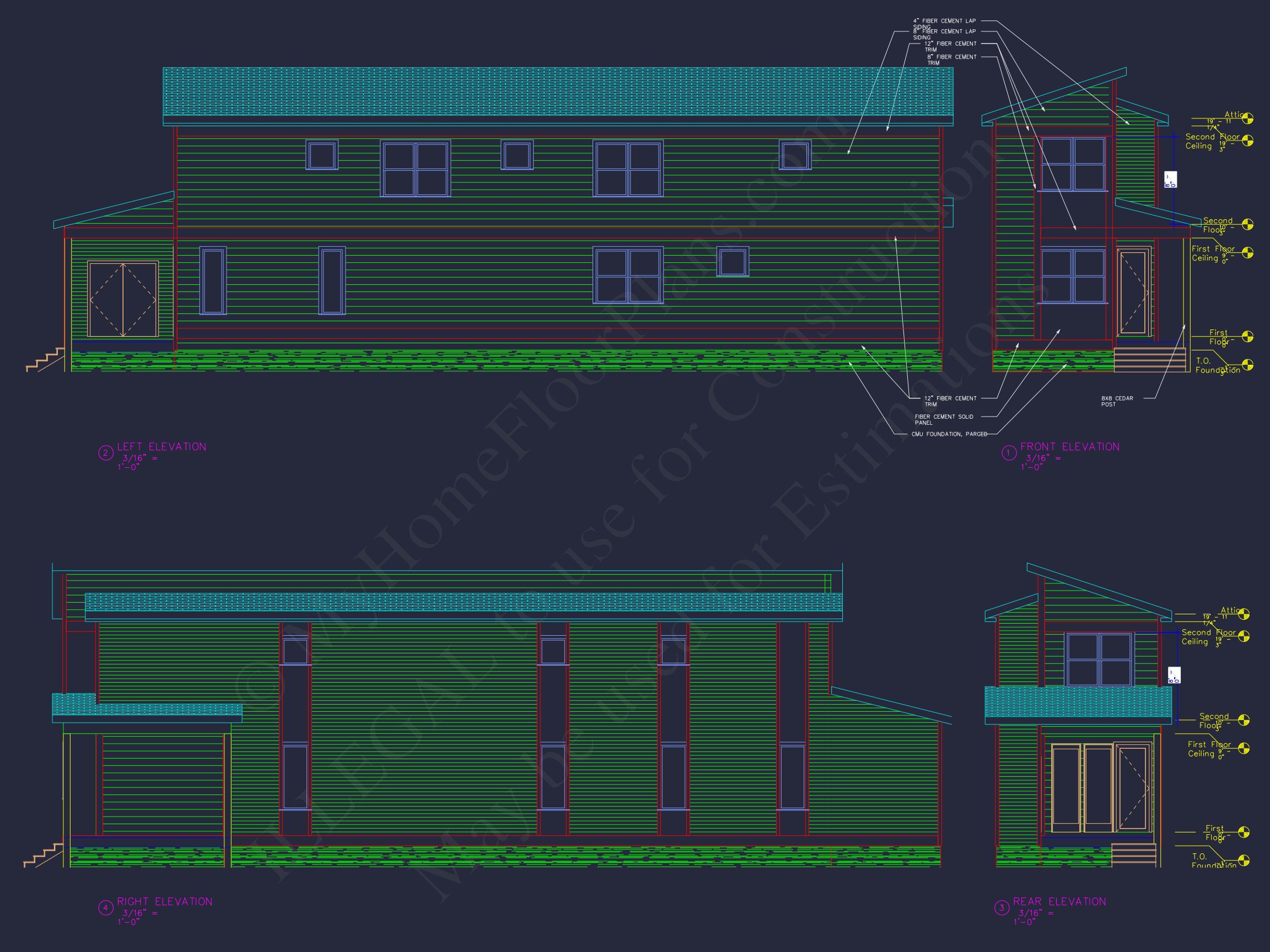 Modern 2-Story Home Plan with Open Floor Design and CAD Blueprint