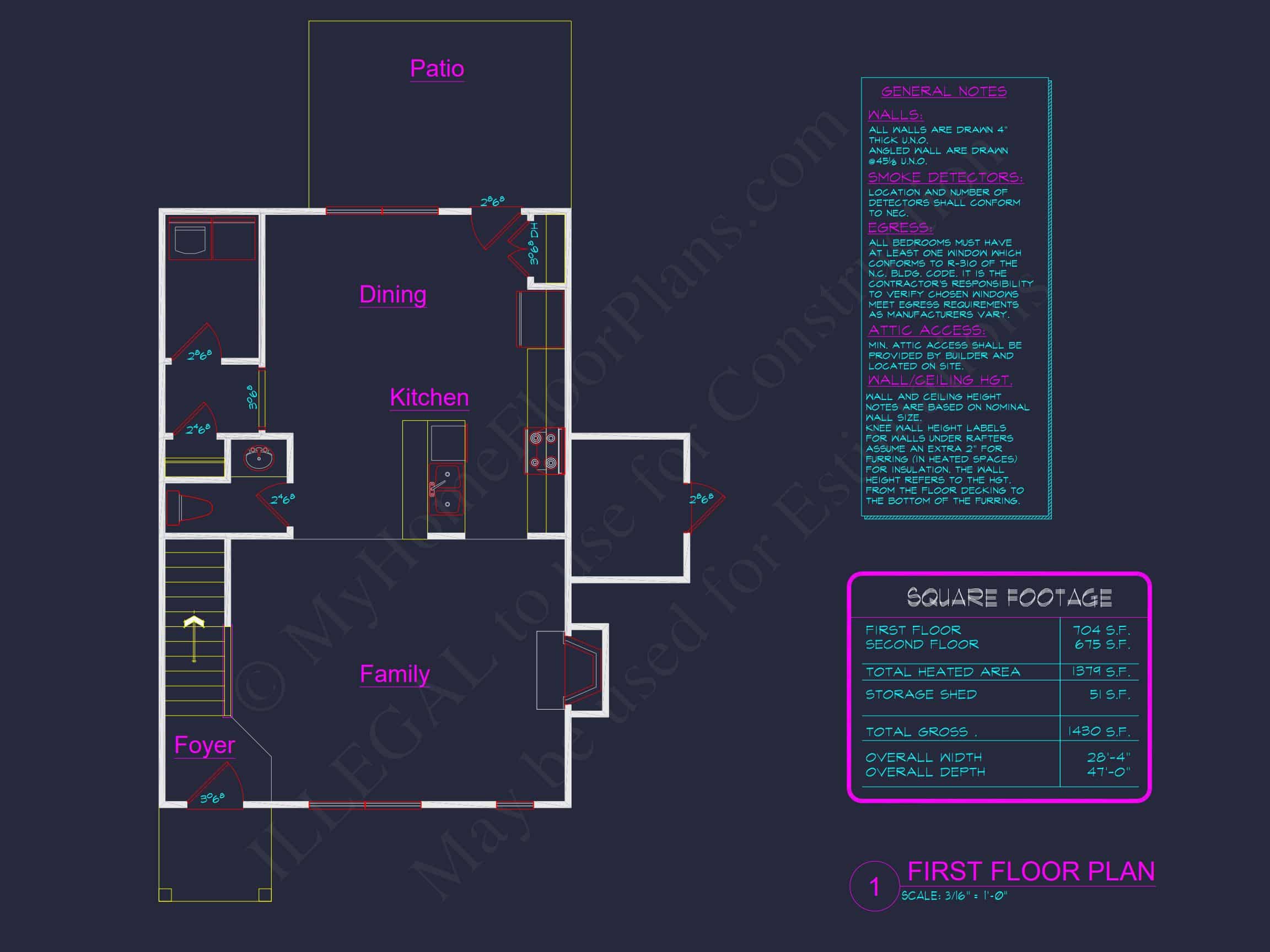 Modern 2-Story house Plan with Open Floor Plan - 3 Beds,2 Baths,& Garage