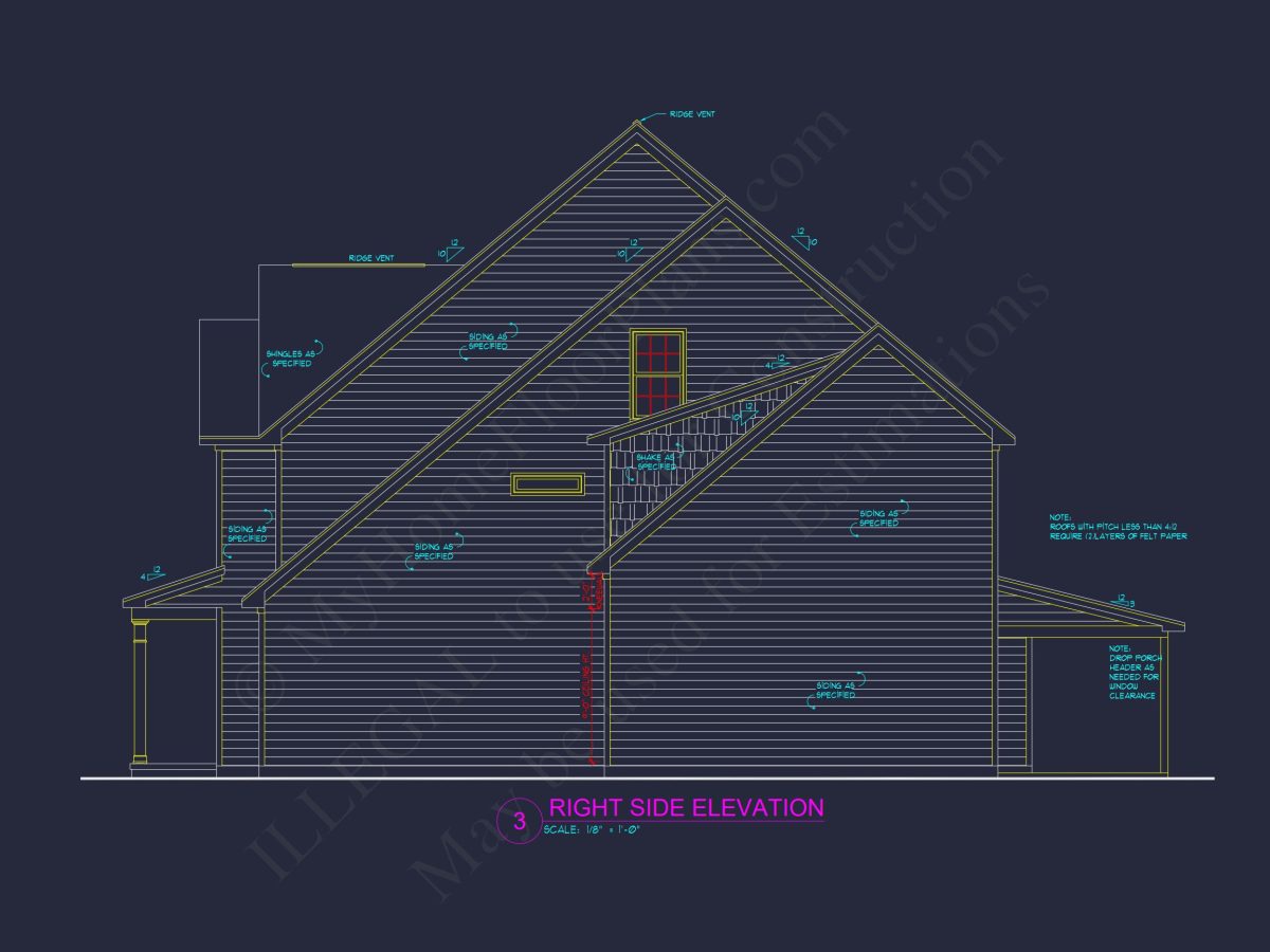 Modern 2.5-Story house Plan with Open Floor Designs and CAD Blueprint