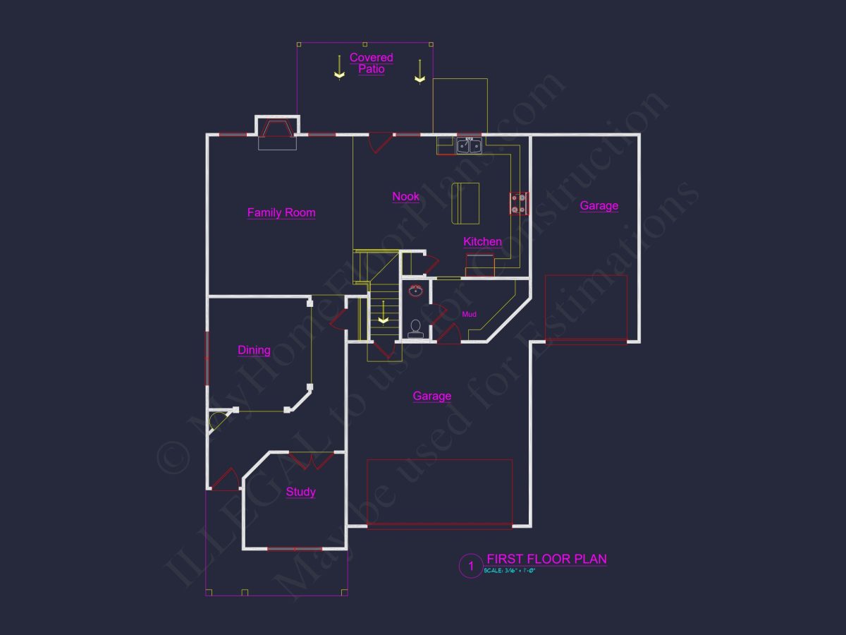 Modern 2.5-Story house Plan with Open Floor Designs and CAD Blueprint