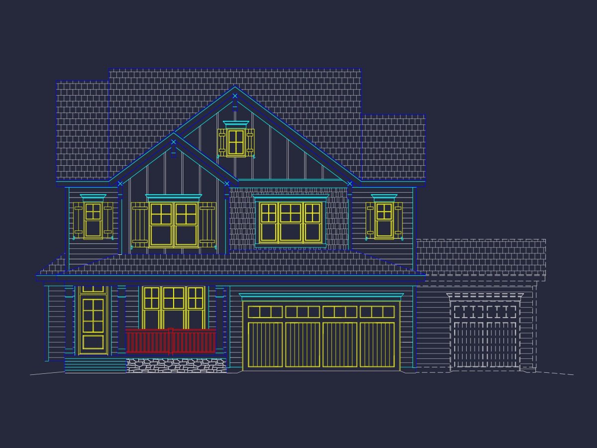 Modern 3-Story Craftsman house Plan with CAD Blueprints
