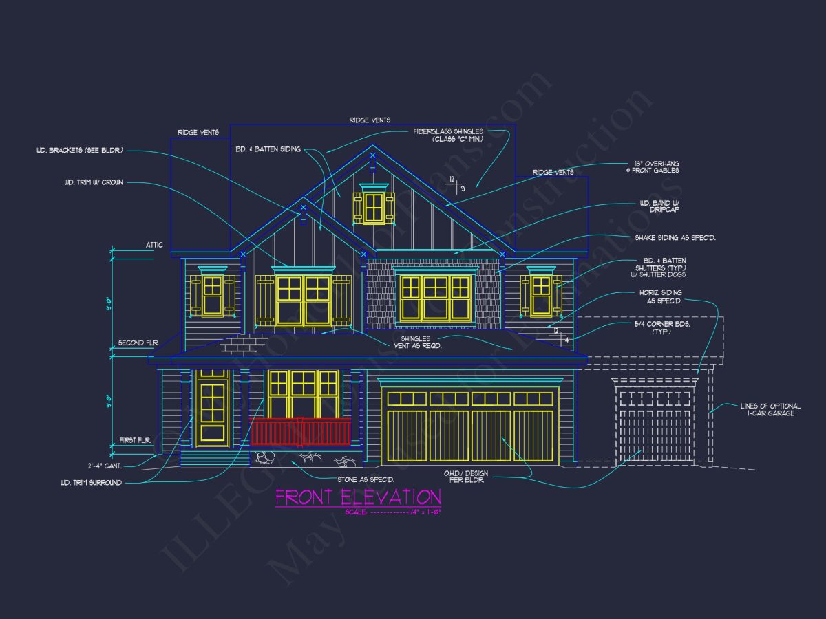 Modern 3-Story Craftsman house Plan with CAD Blueprints