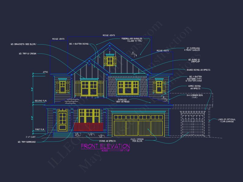 Modern 3-Story Craftsman house Plan with CAD Blueprints