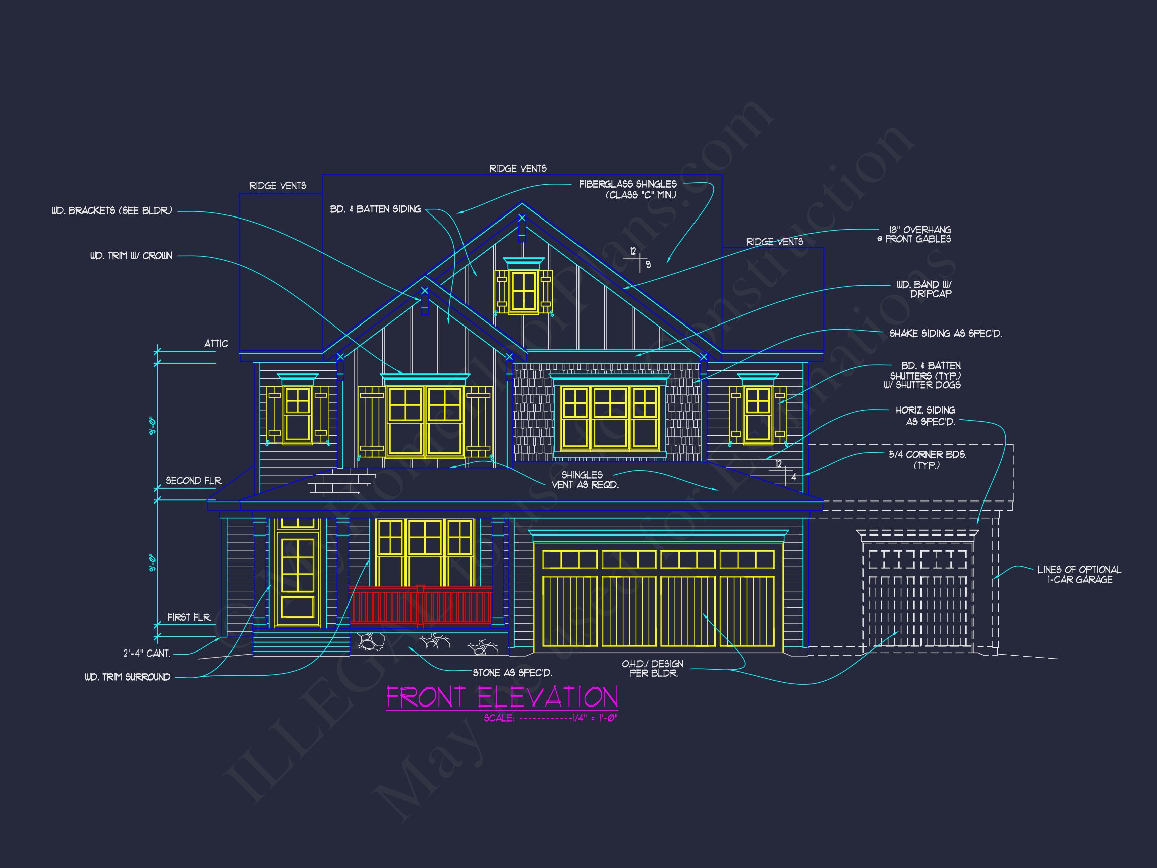 Modern 3-Story Craftsman house Plan with CAD Blueprints