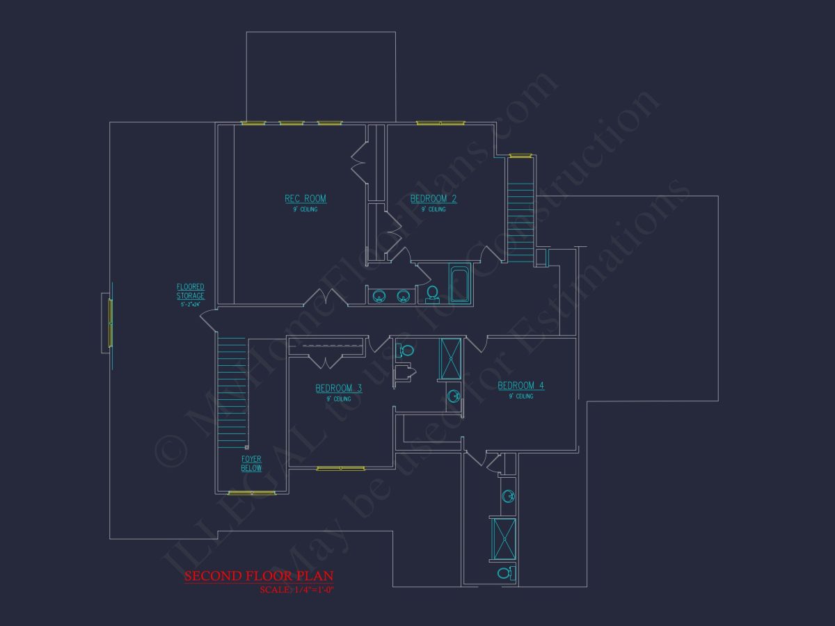 Modern 3-Story Floor Plan With CAD Architectural Designs