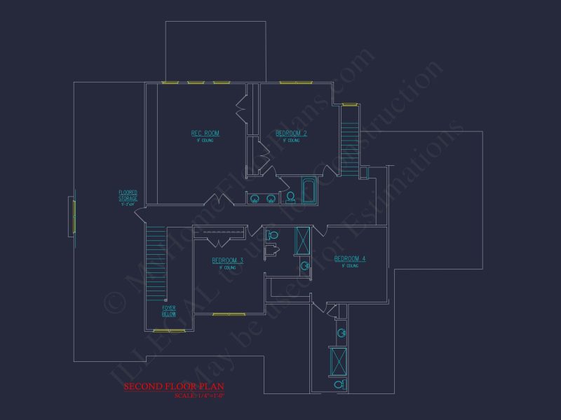 Modern 3-Story Floor Plan With CAD Architectural Designs