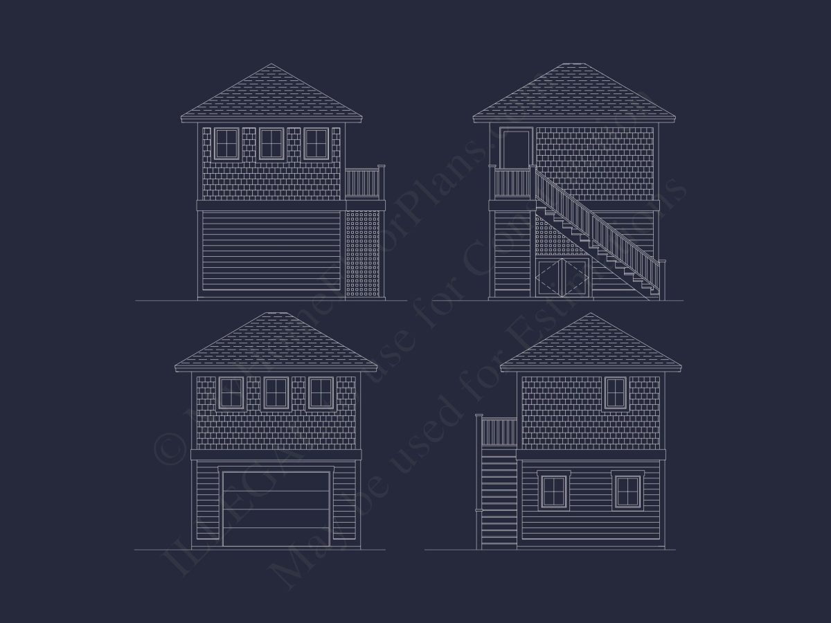 Modern Beach Bungalow house Plan: Blueprint & CAD Designs