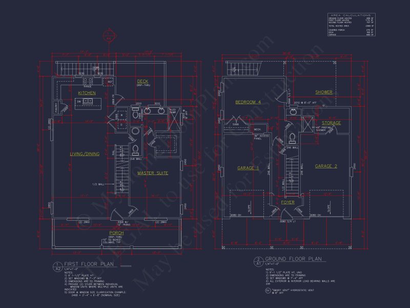 Modern Beach house Floor Plan with 4 Beds and Garage