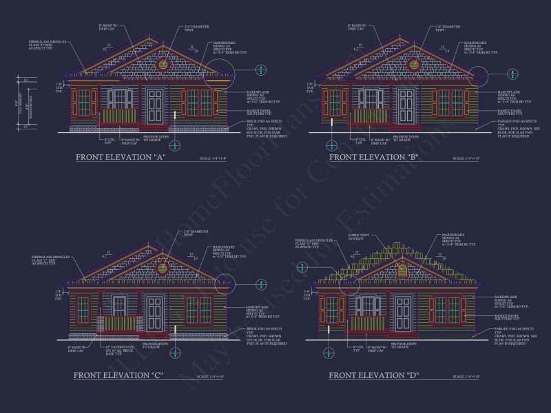Modern Bungalow house Plan with 4 Bedrooms and CAD Designs