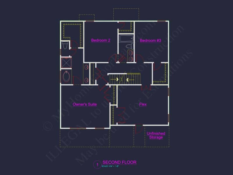 Modern CAD house Design Plan with 3 Bedrooms and 2.5 Bathrooms