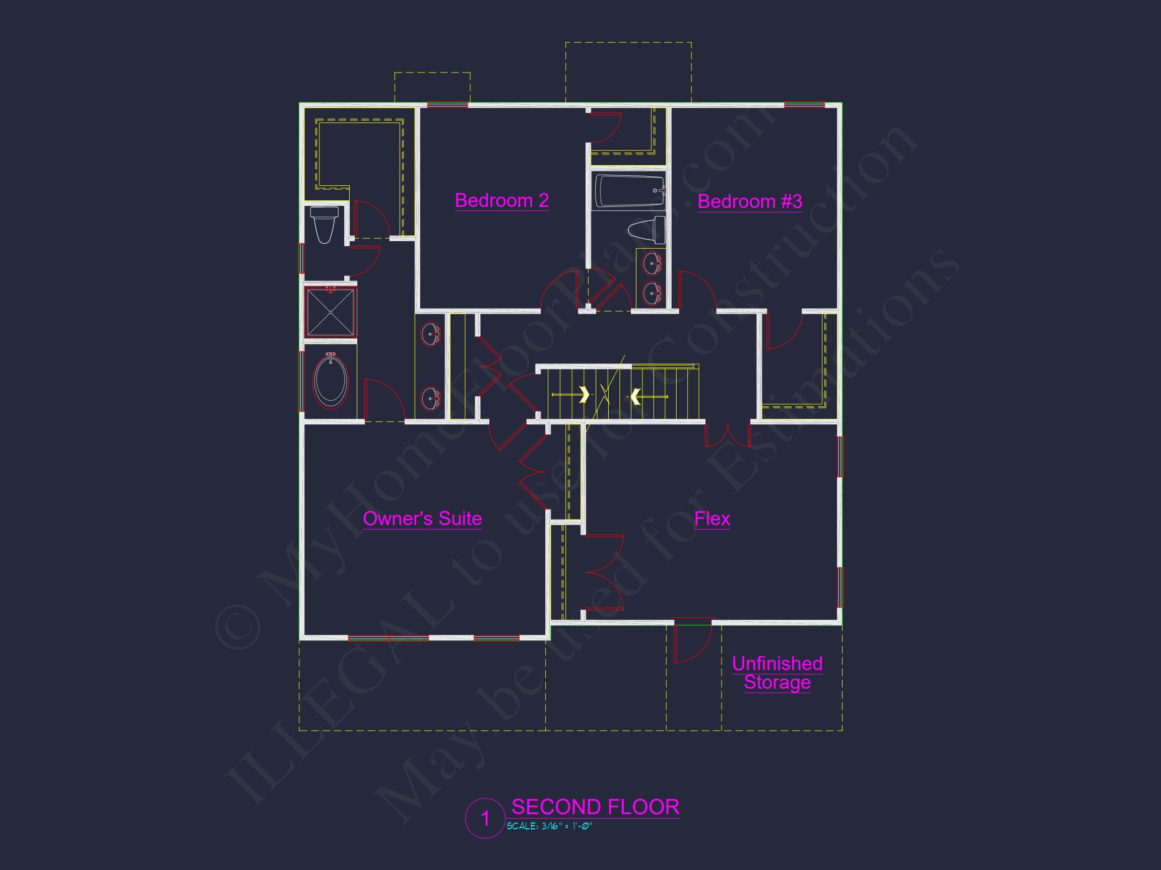 Modern CAD house Design Plan with 3 Bedrooms and 2.5 Bathrooms