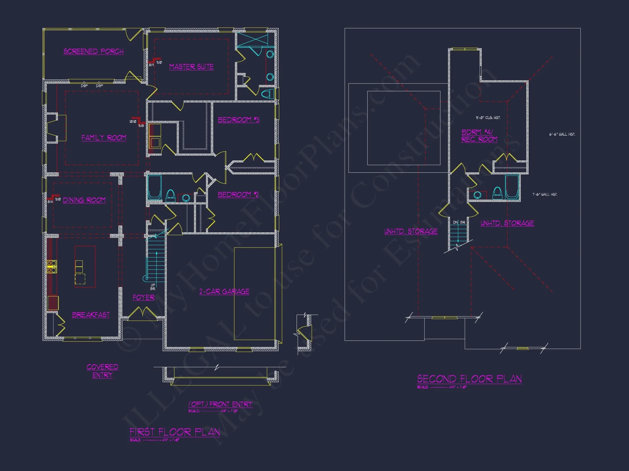 Modern CAD house Plan with Basement & Outdoor Porches