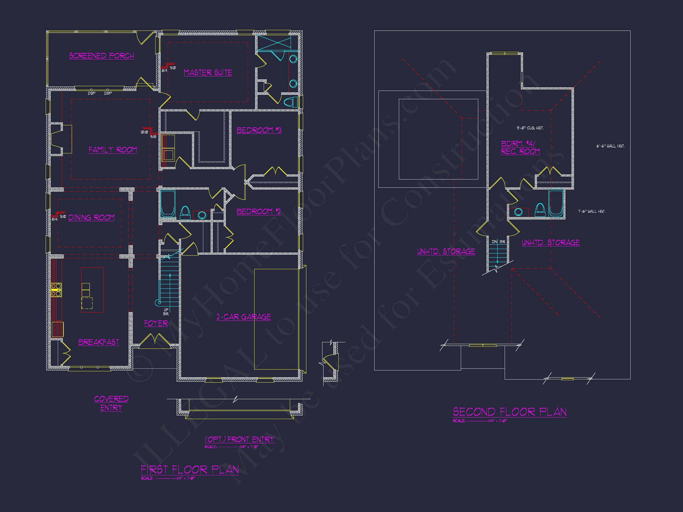 Modern CAD Home Plan with Basement & Outdoor Porches