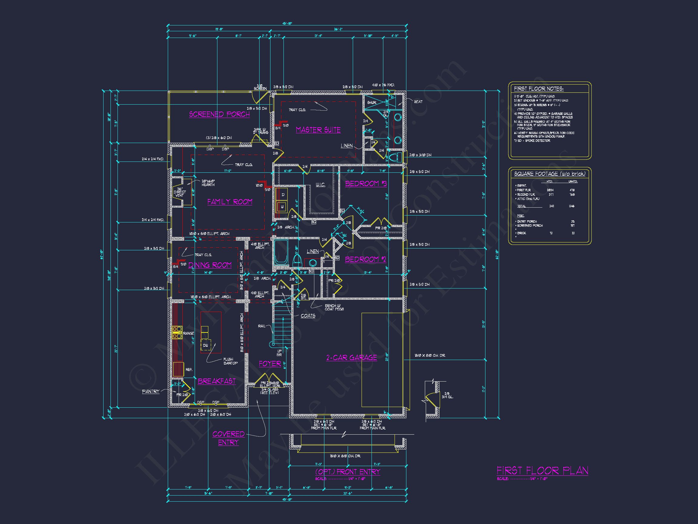 Modern CAD Home Plan with Basement & Outdoor Porches
