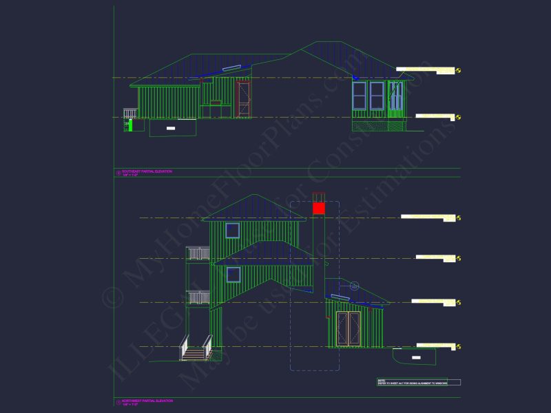 Modern Coastal house Floor Plan with 3 Stories and CAD Designs