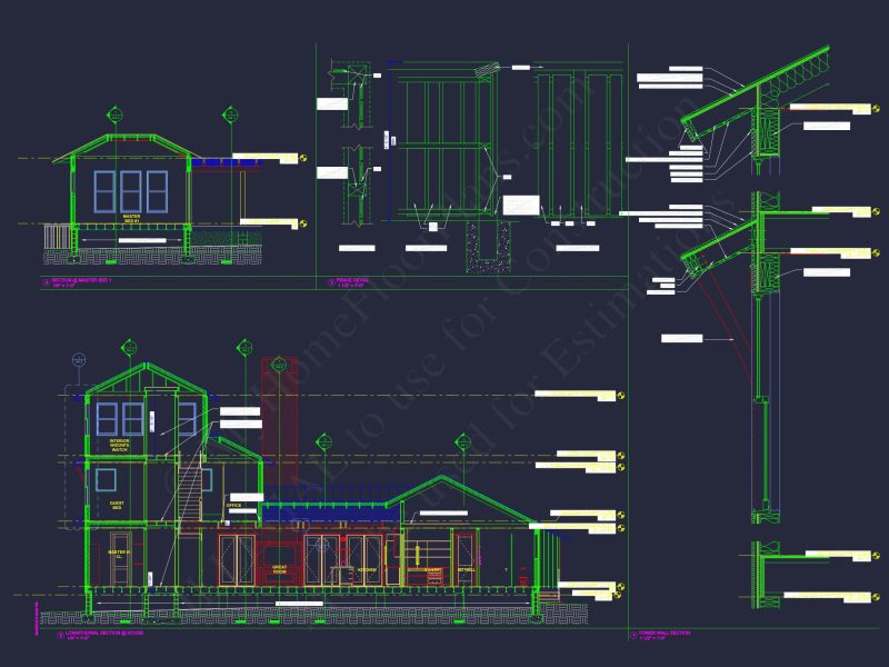 Modern Coastal house Floor Plan with 3 Stories and CAD Designs