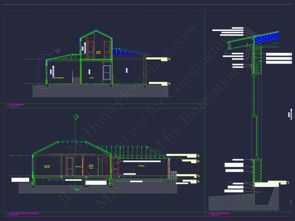 Modern Coastal house Floor Plan with 3 Stories and CAD Designs